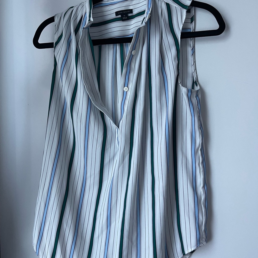 Ann Taylor Sleeveless Blouse with Blue and Green Stripes